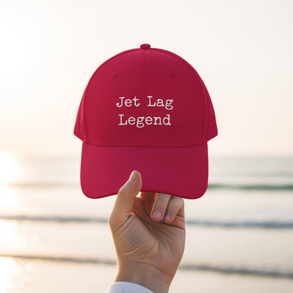 Jet Lag Legend Red Cap Ideal for Travel Enthusiasts