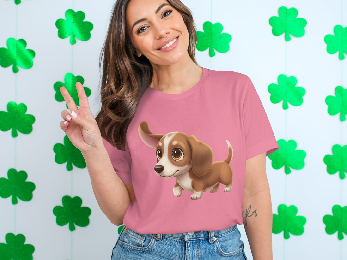 Adorable Dachshund Puppy Graphic Pink Shirt Product