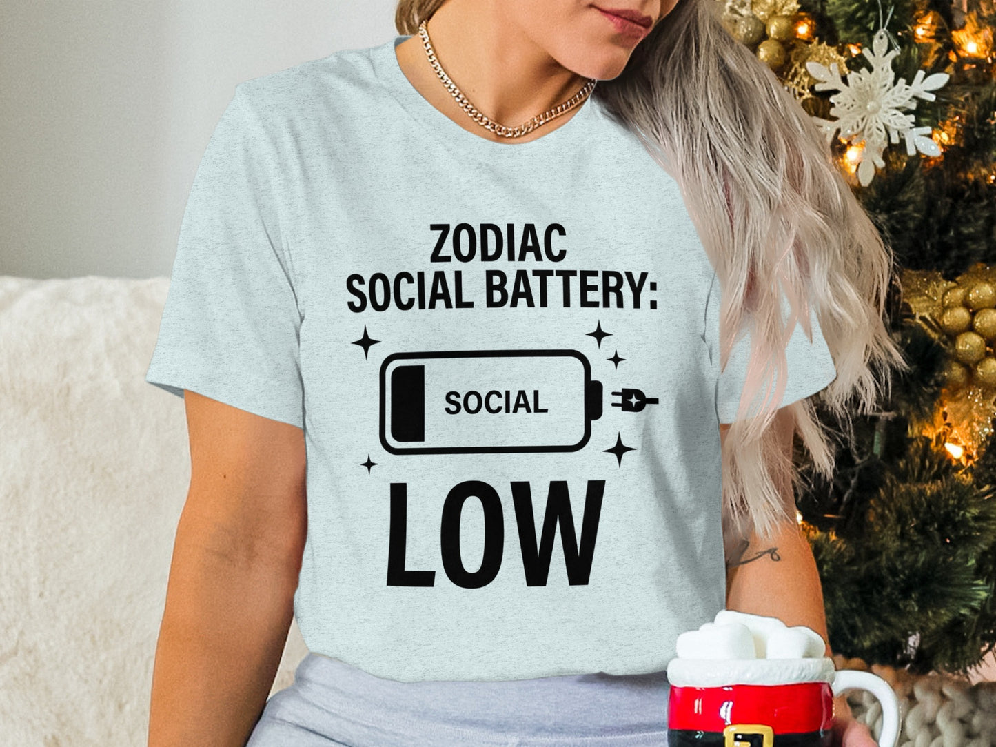 Funny Zodiac Social Battery Low Graphic Tee
