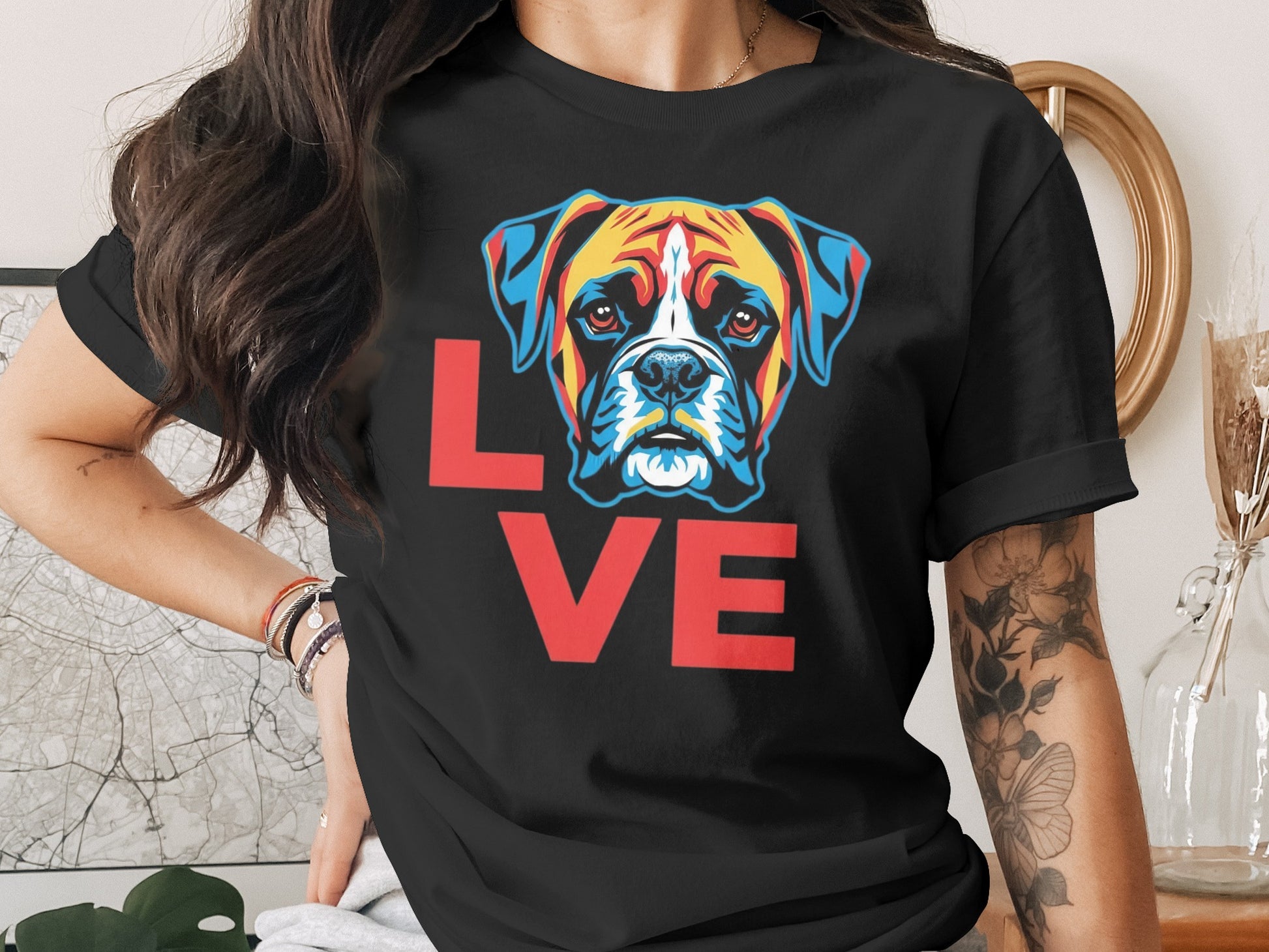 Colorful Boxer Dog Love Graphic T-shirt product