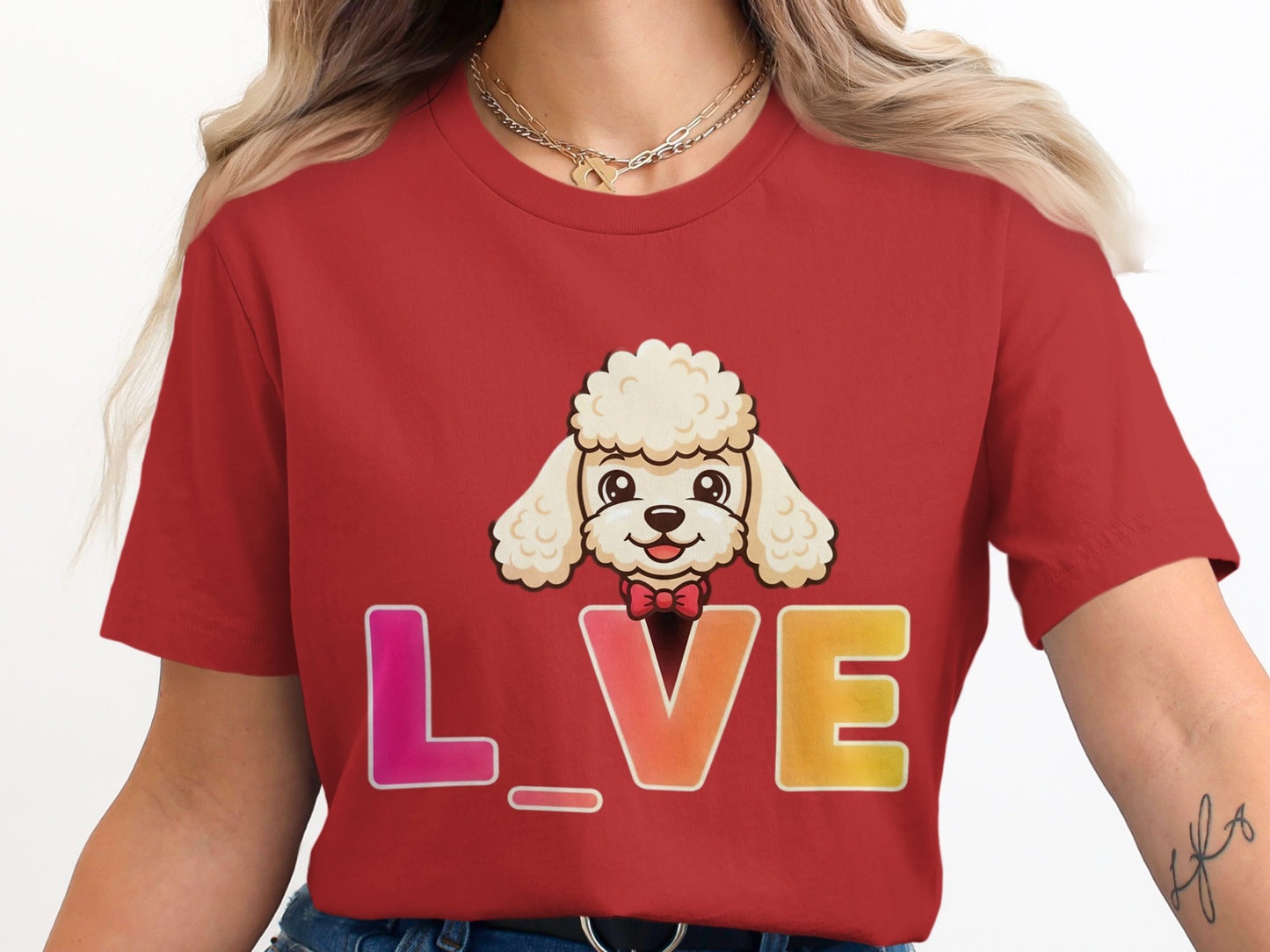 Cute Cartoon Poodle Love Graphic Red T-shirt product