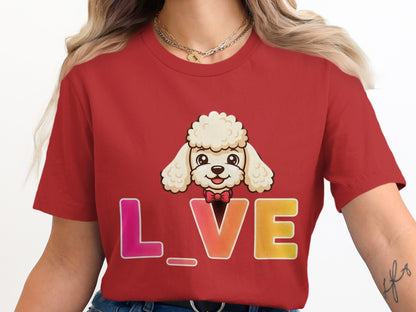 Cute Cartoon Poodle Love Graphic Red T-shirt product