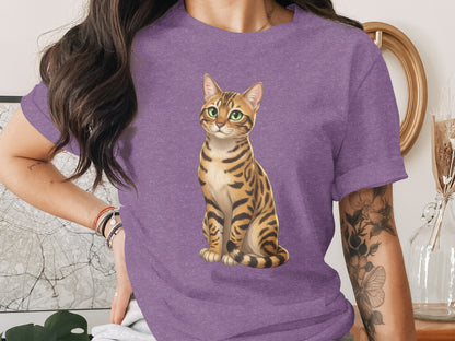 Cute Artistic Cat Print on Casual Looking T-Shirt