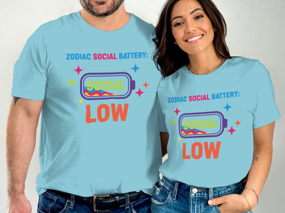 Zodiac Social Battery Low Funny Graphic Tee