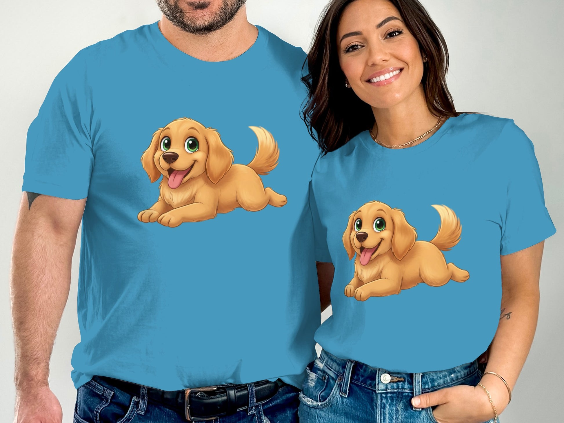 Adorable Cartoon Puppy Graphic Matching Shirt Set