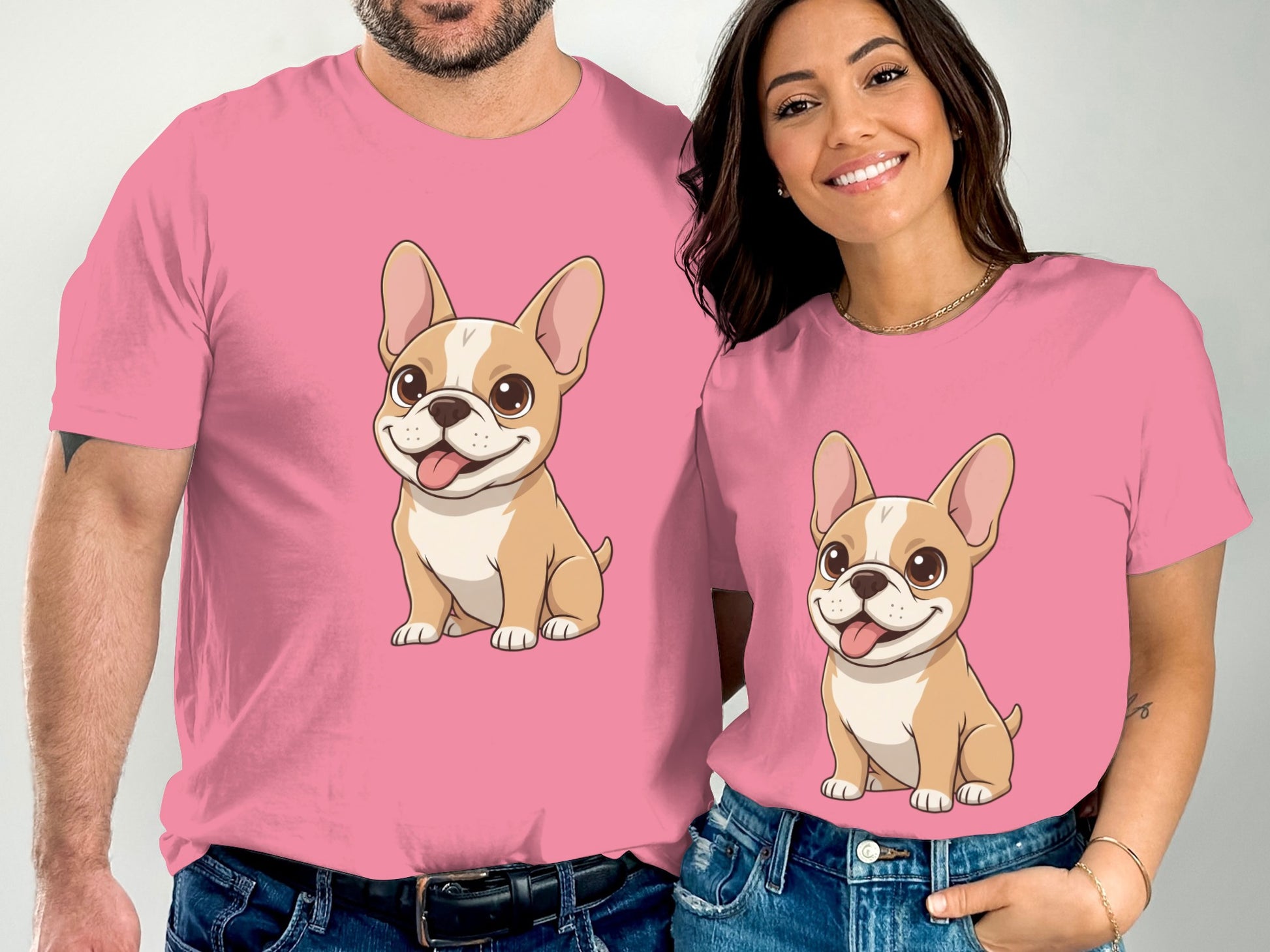 Cute Cartoon French Bulldog Matching T-shirt Set