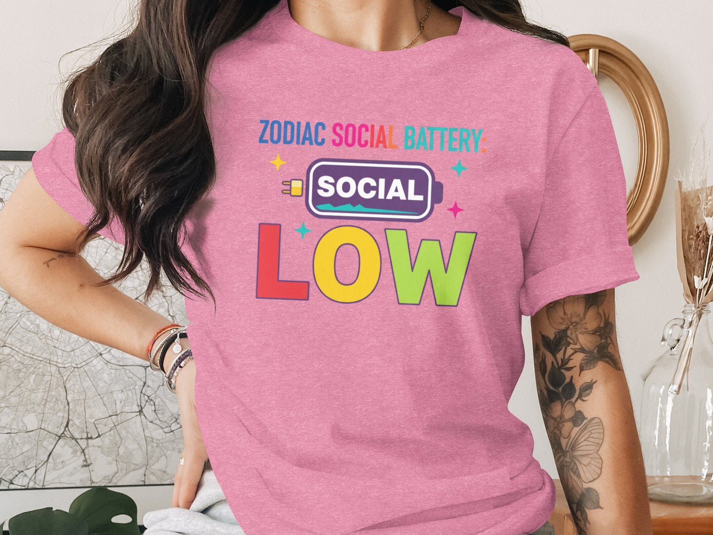 Zodiac Social Battery Low Snug Fit Graphic Tee