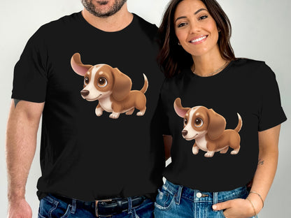 Cute Cartoon Dog Graphic Matching Couple Shirt