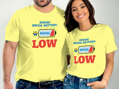 Zodiac Social Battery Low T-Shirt Graphic Design