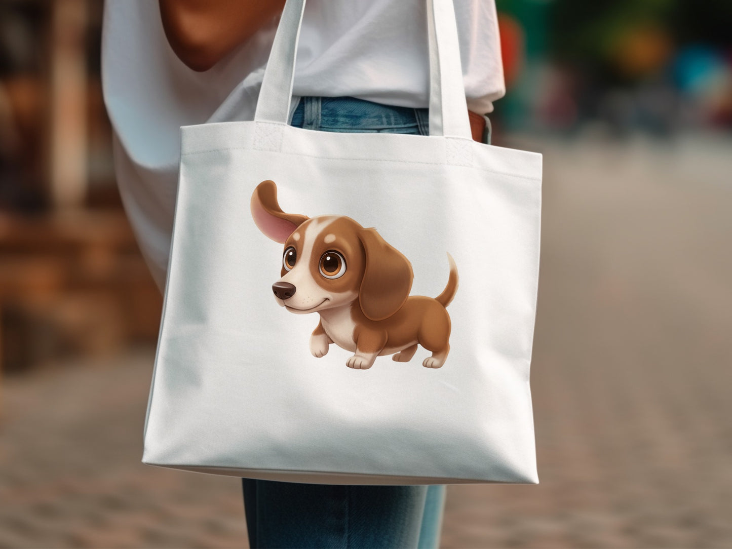 Cute Dachshund Puppy Tote Bag, Animal Print Canvas Shopper, Eco-Friendly Reusable Grocery Bag, Puppy Lover Gift