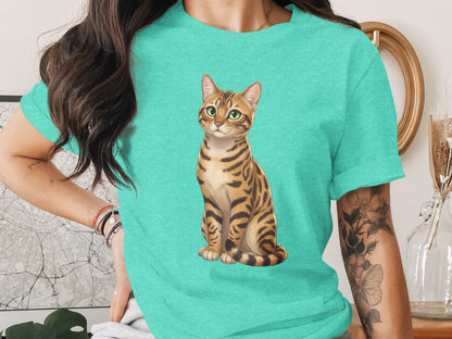 Cute Illustrated Bengal Cat Printed T-Shirt for Cat Lovers
