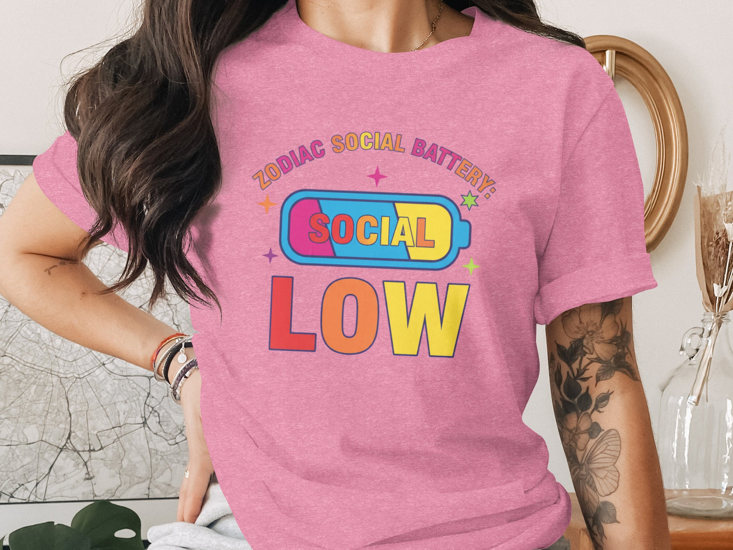 Funny Low Battery Graphic T-Shirt for Zodiac Lovers