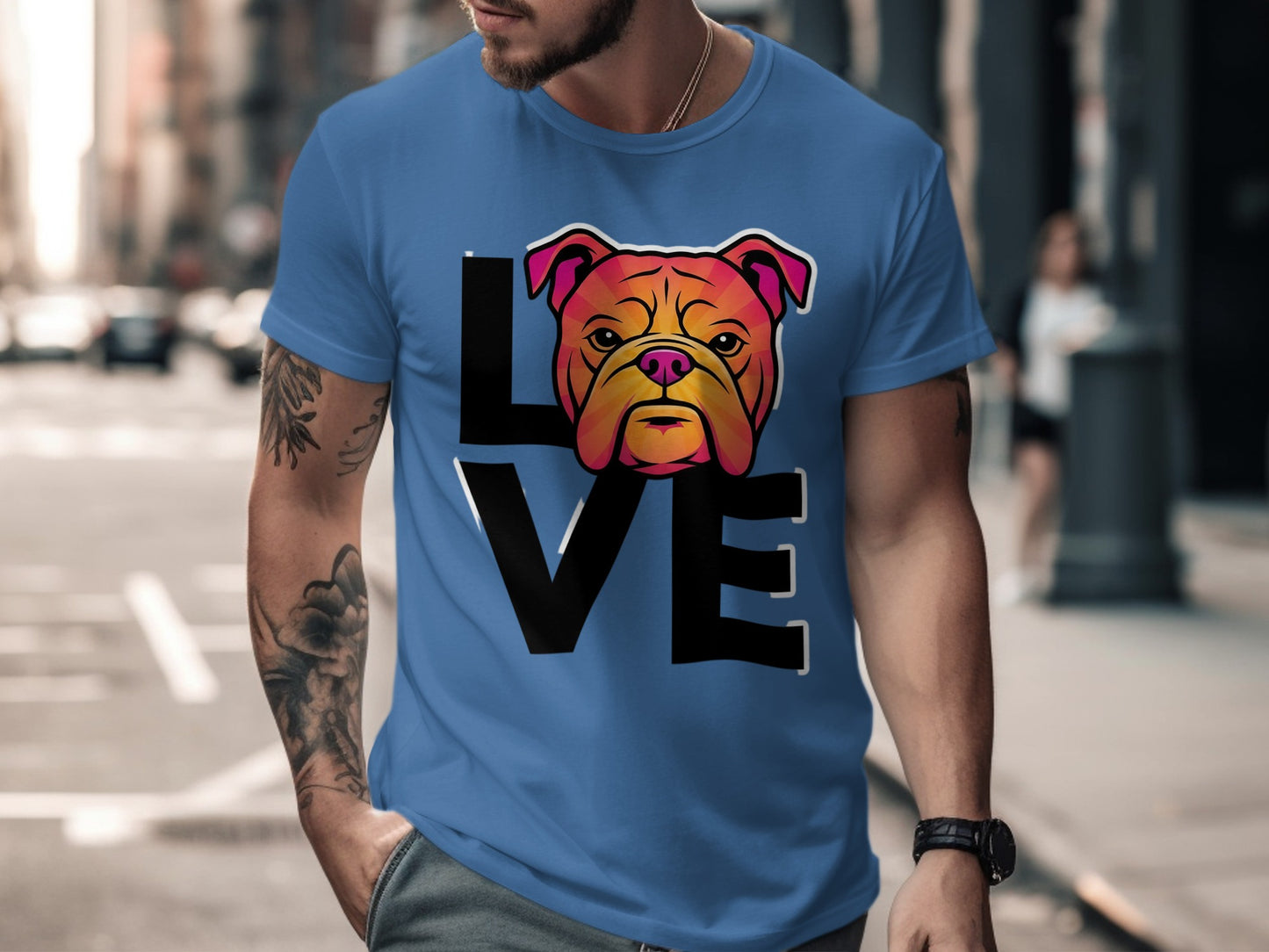 Bulldog Love Graphic Print T-Shirt Mens Casual product