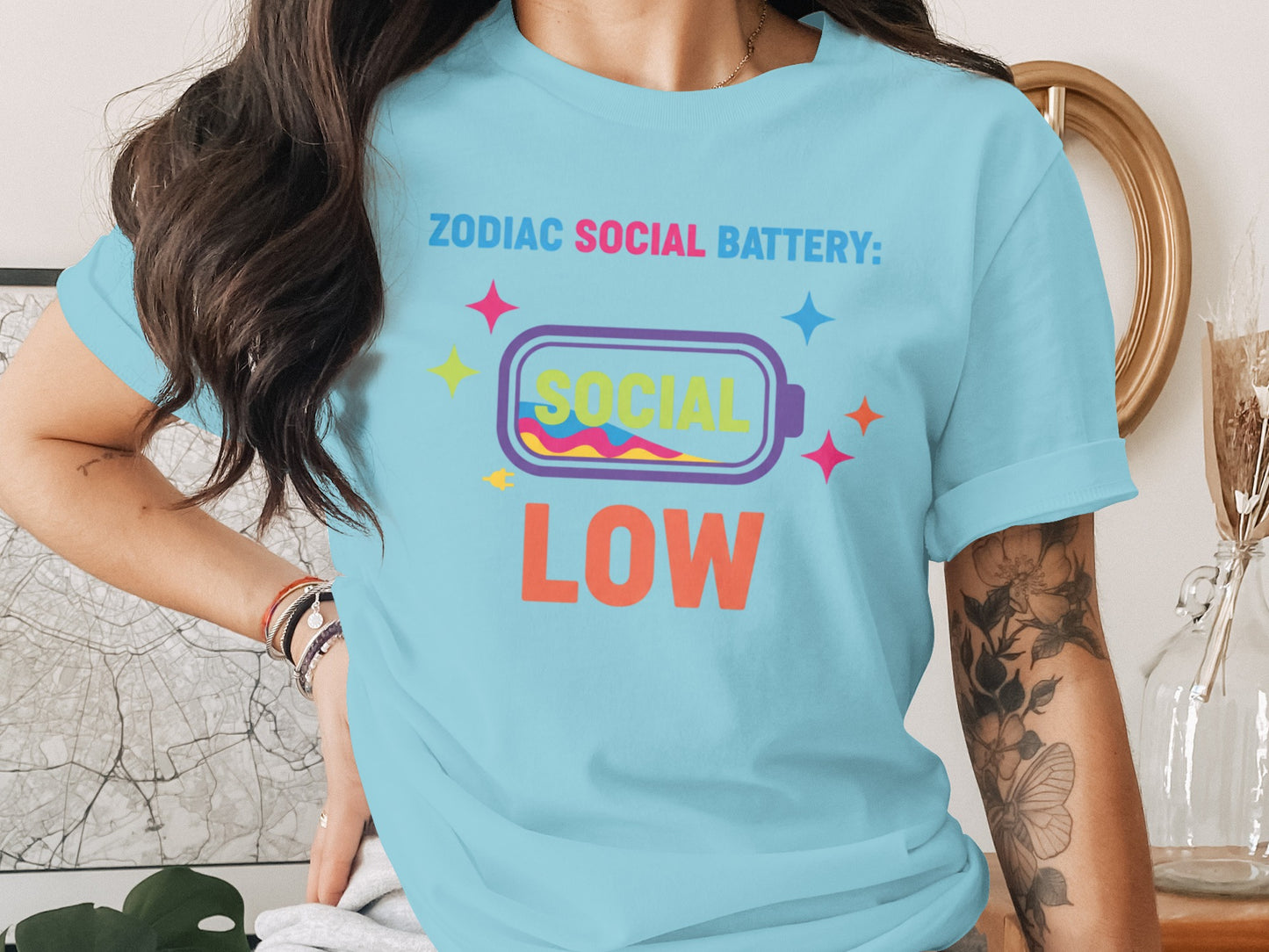Zodiac Social Battery Social Low Graphic T-shirt