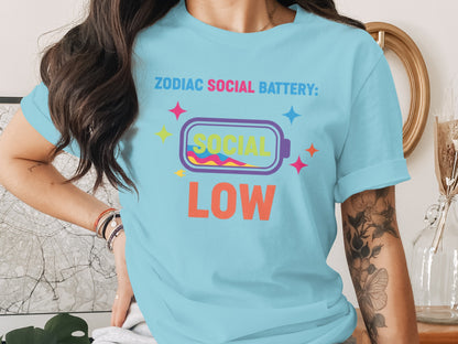 Zodiac Social Battery Social Low Graphic T-shirt
