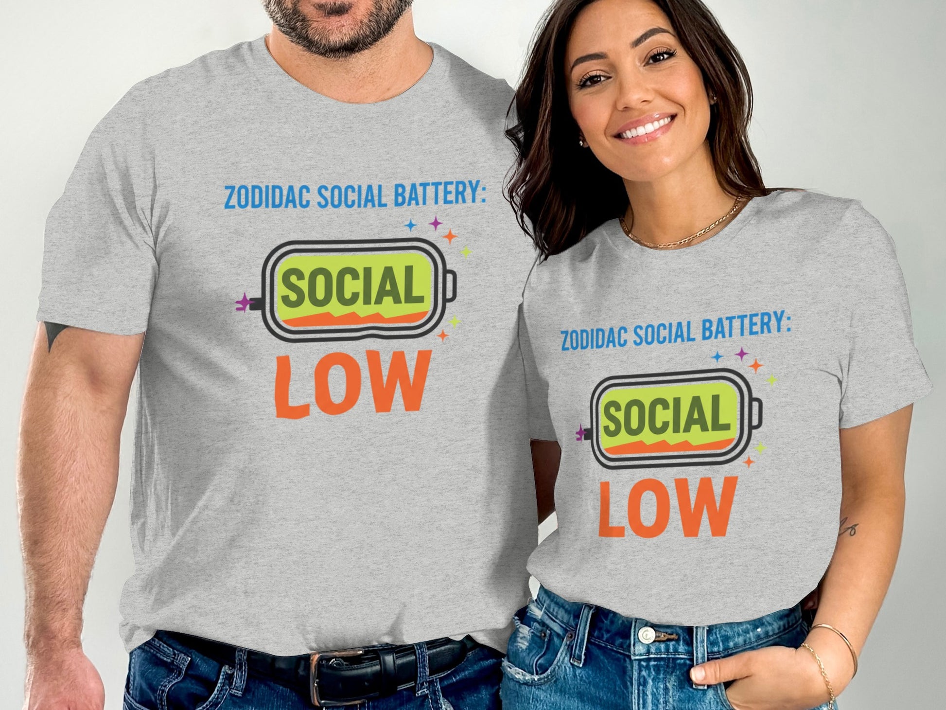 Zodidac Social Battery Low Funny Matching Couples Shirt