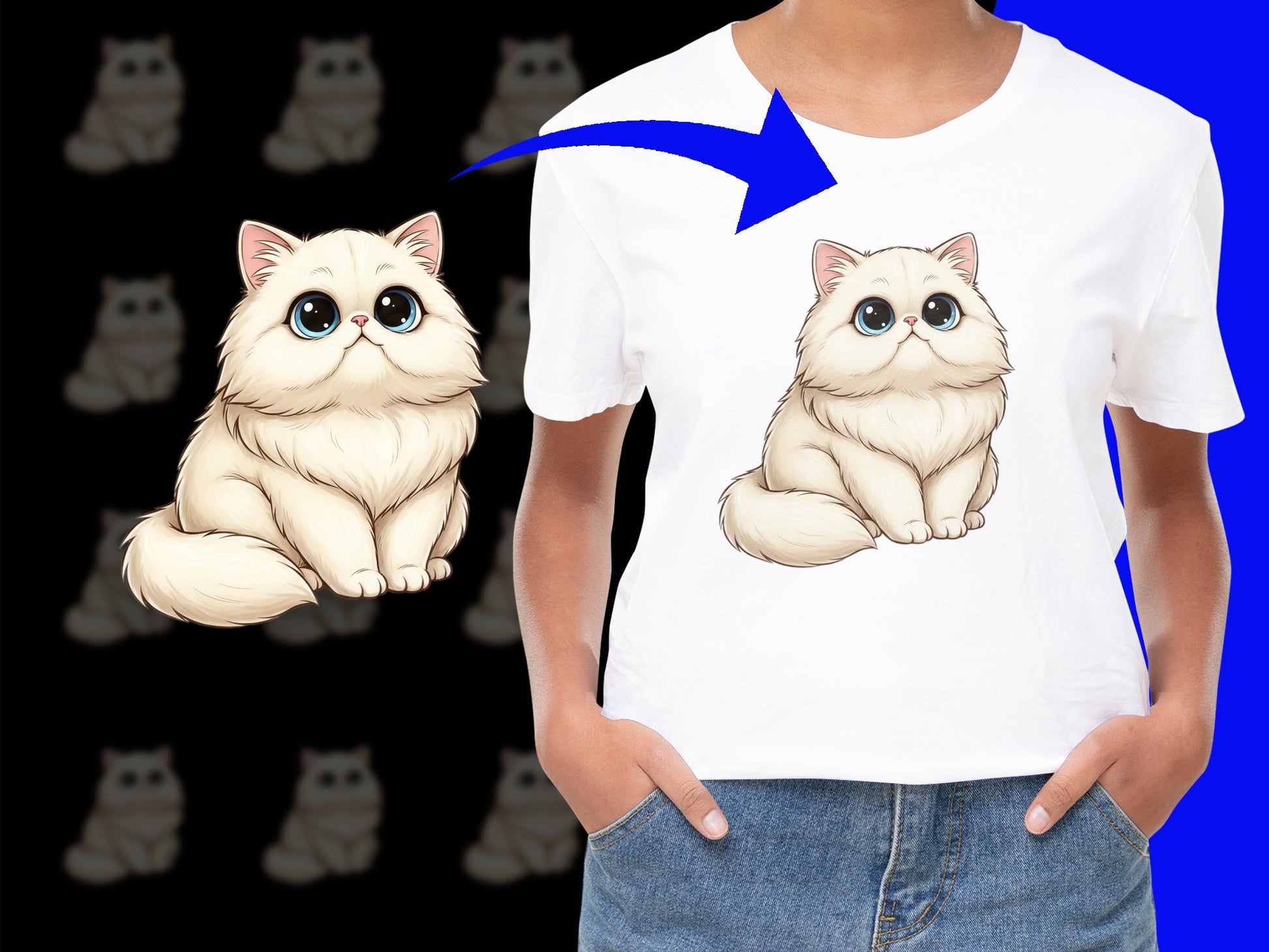 Cute Cat T-Shirt, Fluffy White Kitten Graphic Tee, Casual Comfortable Unisex Top, Animal Lover Gift Idea