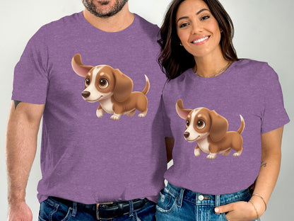 Cute Cartoon Dog Design Purple T-shirt for All Ages