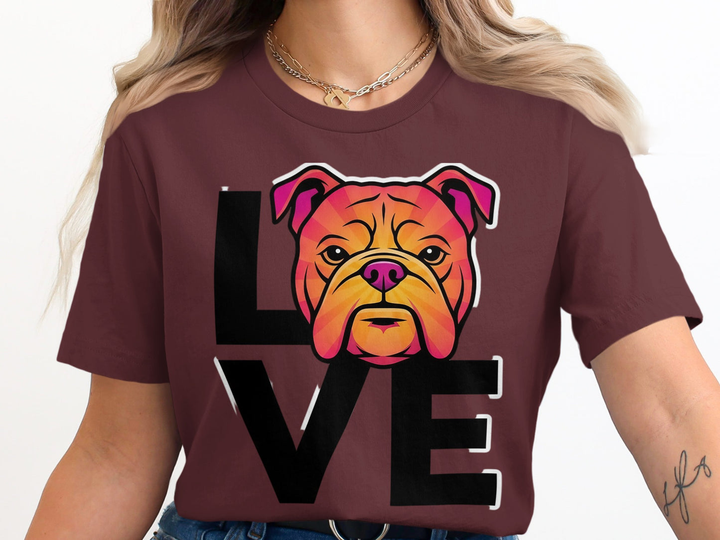 Love Cute Bulldog Printed Graphic T-Shirt product