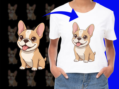 Cute French Bulldog T-Shirt, Cartoon Frenchie Puppy Graphic Tee, Unisex Casual Dog Lover Apparel