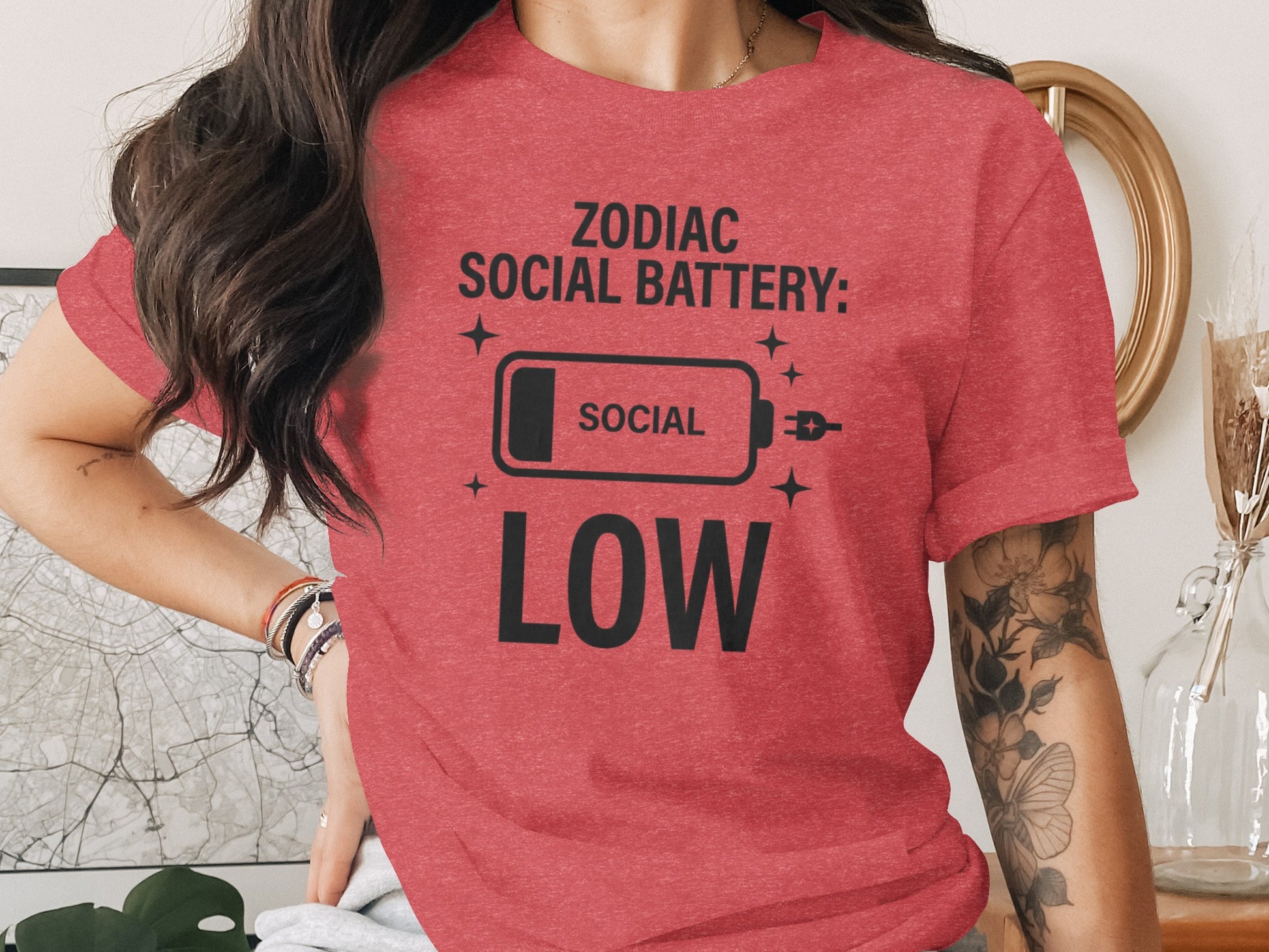 Zodiac Social Battery Social Low Graphic Print Shirt