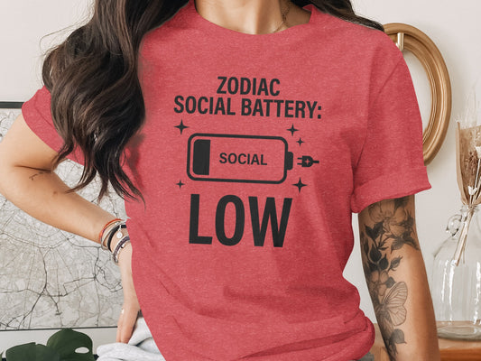 Zodiac Social Battery Social Low Graphic Print Shirt