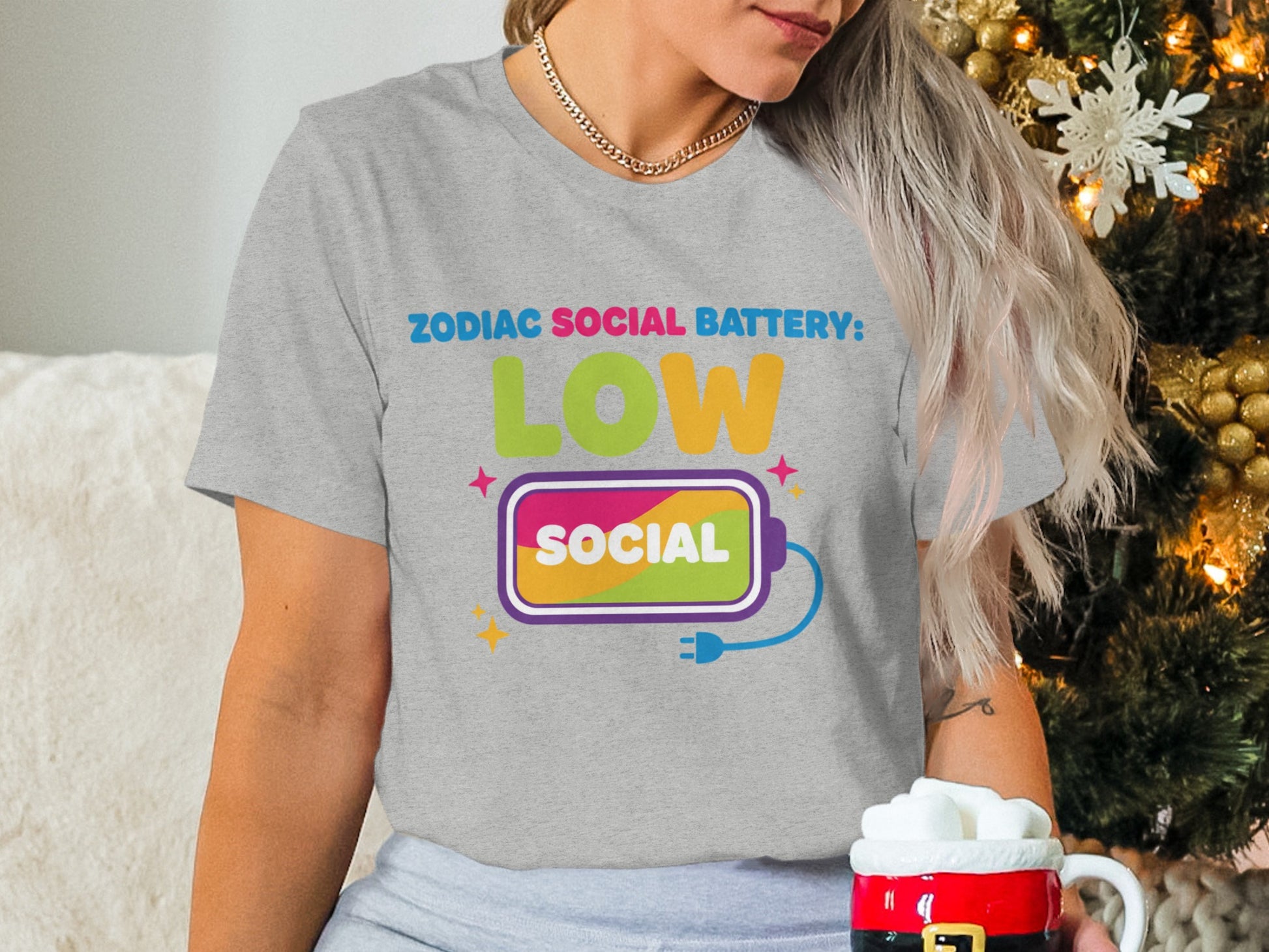 Zodiac Social Battery Low Social graphic tee