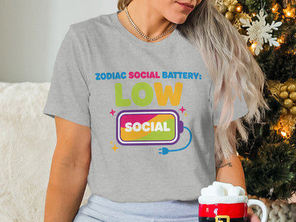 Zodiac Social Battery Low Social graphic tee