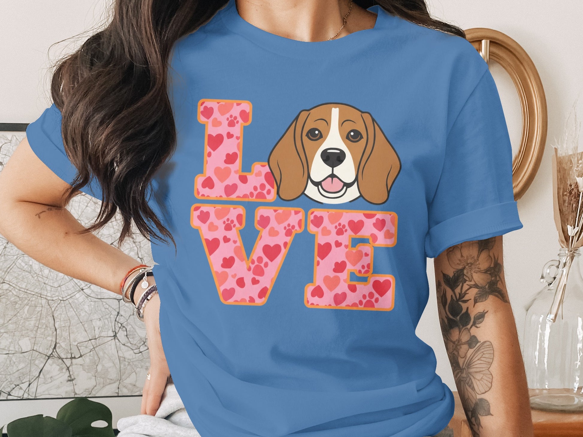 Love Beagle Dog Print Blue T-Shirt product type