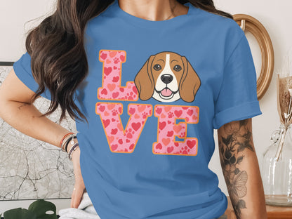 Love Beagle Dog Print Blue T-Shirt product type
