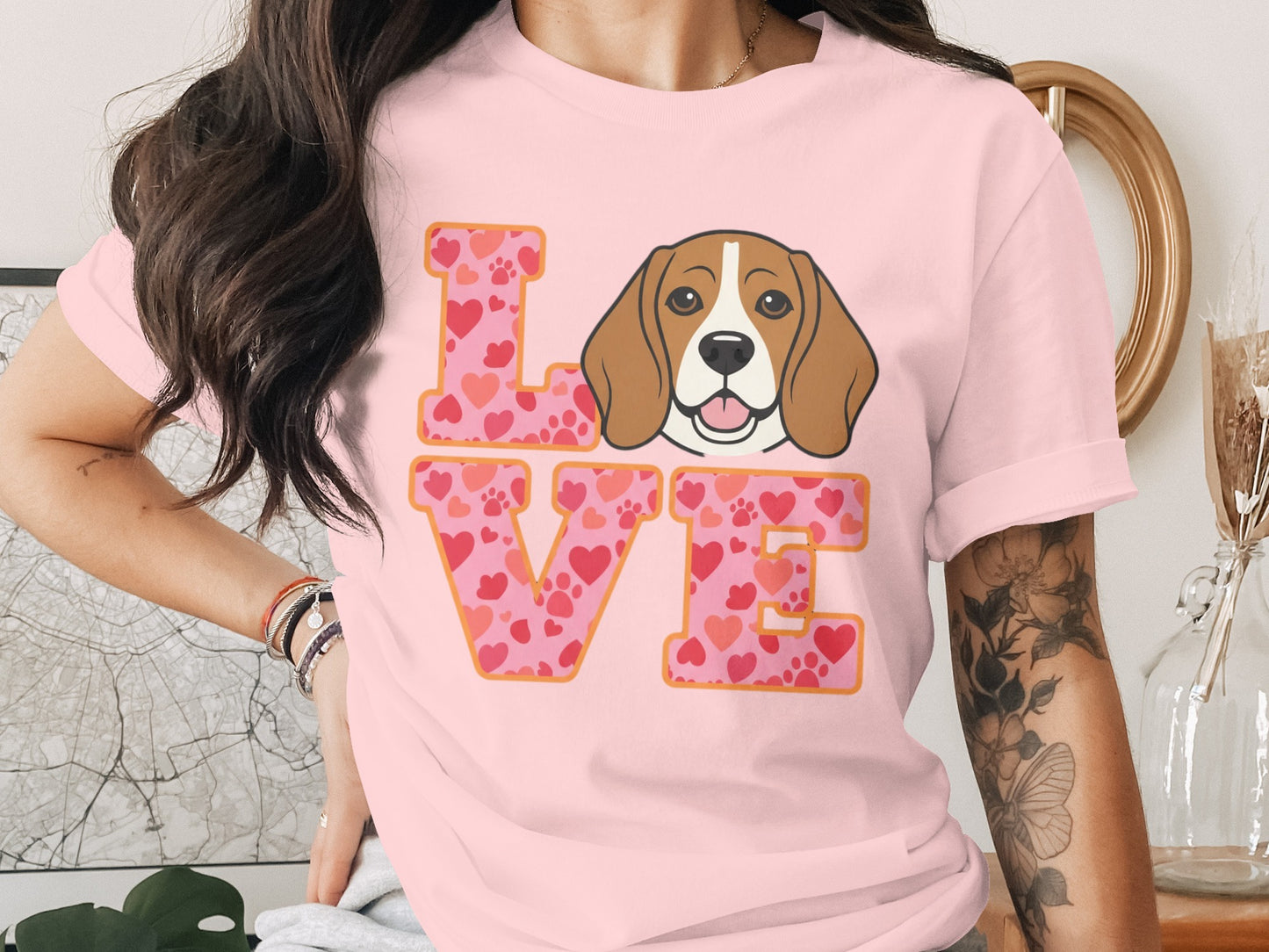 Love Beagle Dog Print Short Sleeve Shirt product