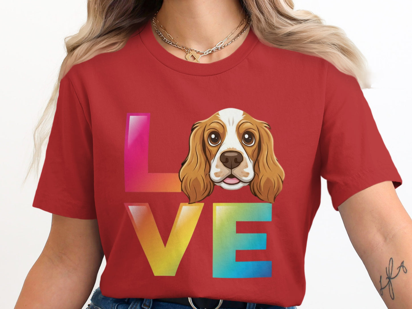 Colorful Love Graphic Cute Dog Print Red Shirt product