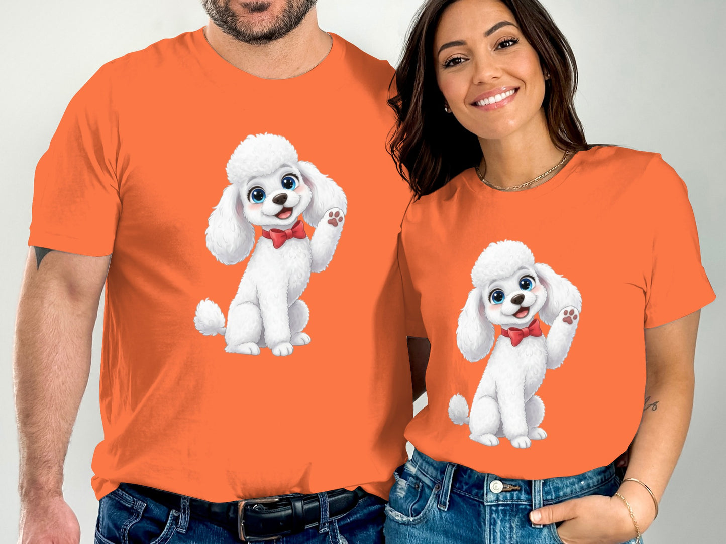 Cute Matching Poodle Print Orange Graphic T-Shirt