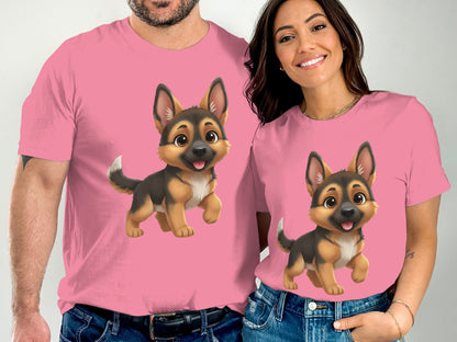 Adorable Cartoon German Shepherd Dog Couple Shirts