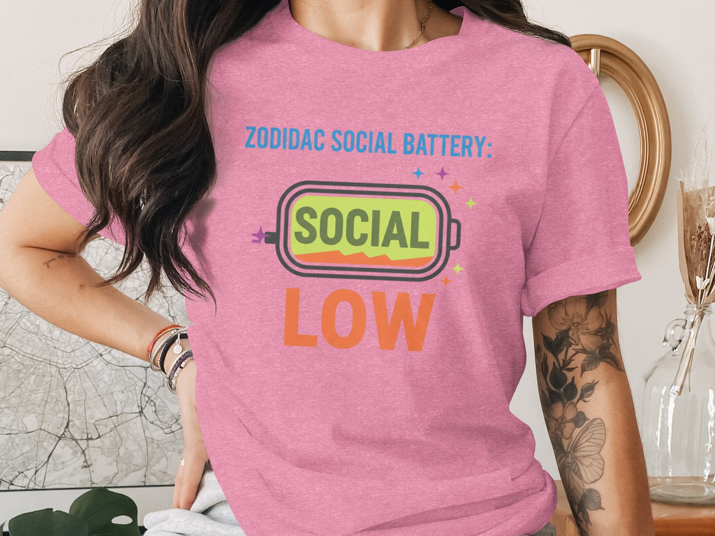 Zodidac Social Battery Social Low Humor Graphic Tee