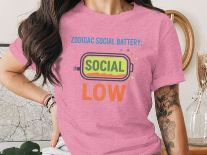 Zodidac Social Battery Social Low Humor Graphic Tee