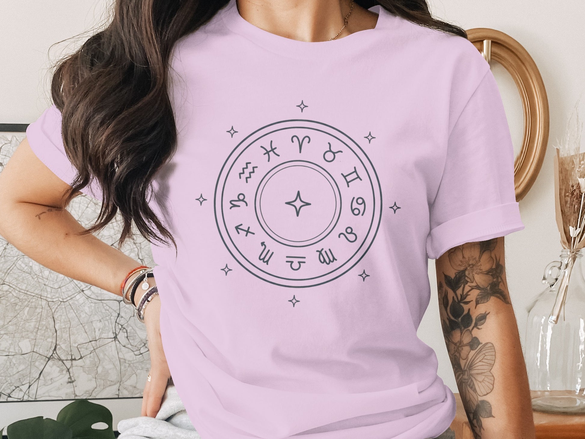 Zodiac Signs Circle Graphic Design T-shirt for Astrology