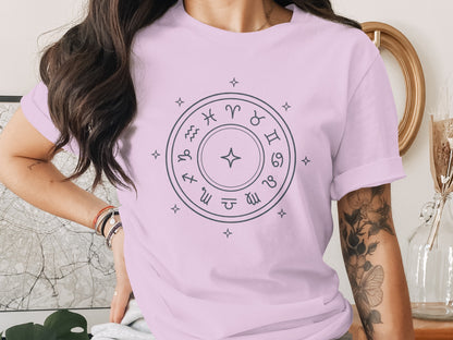 Zodiac Signs Circle Graphic Design T-shirt for Astrology