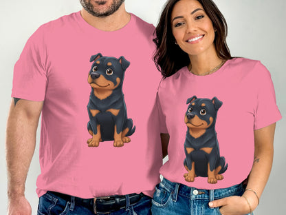 Cute Cartoon Rottweiler Print Matching Couples T-Shirt