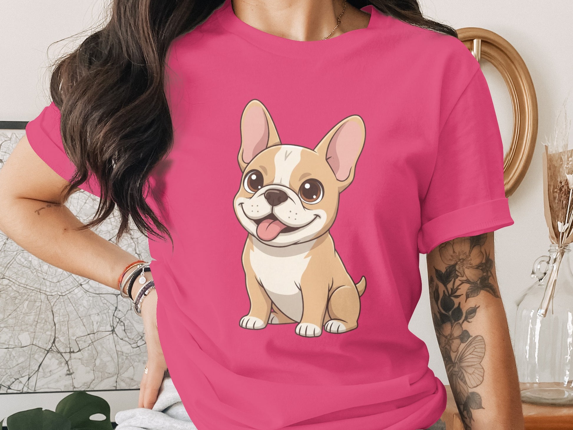 Cute French Bulldog Pink Cartoon Style Shirt