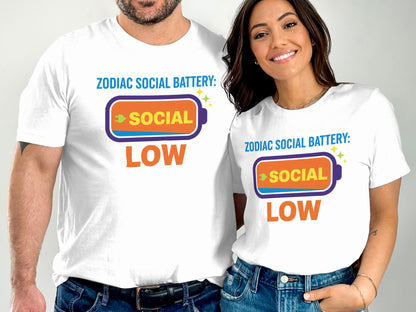Zodiac Social Battery Low Graphic Tee for Fun Dress