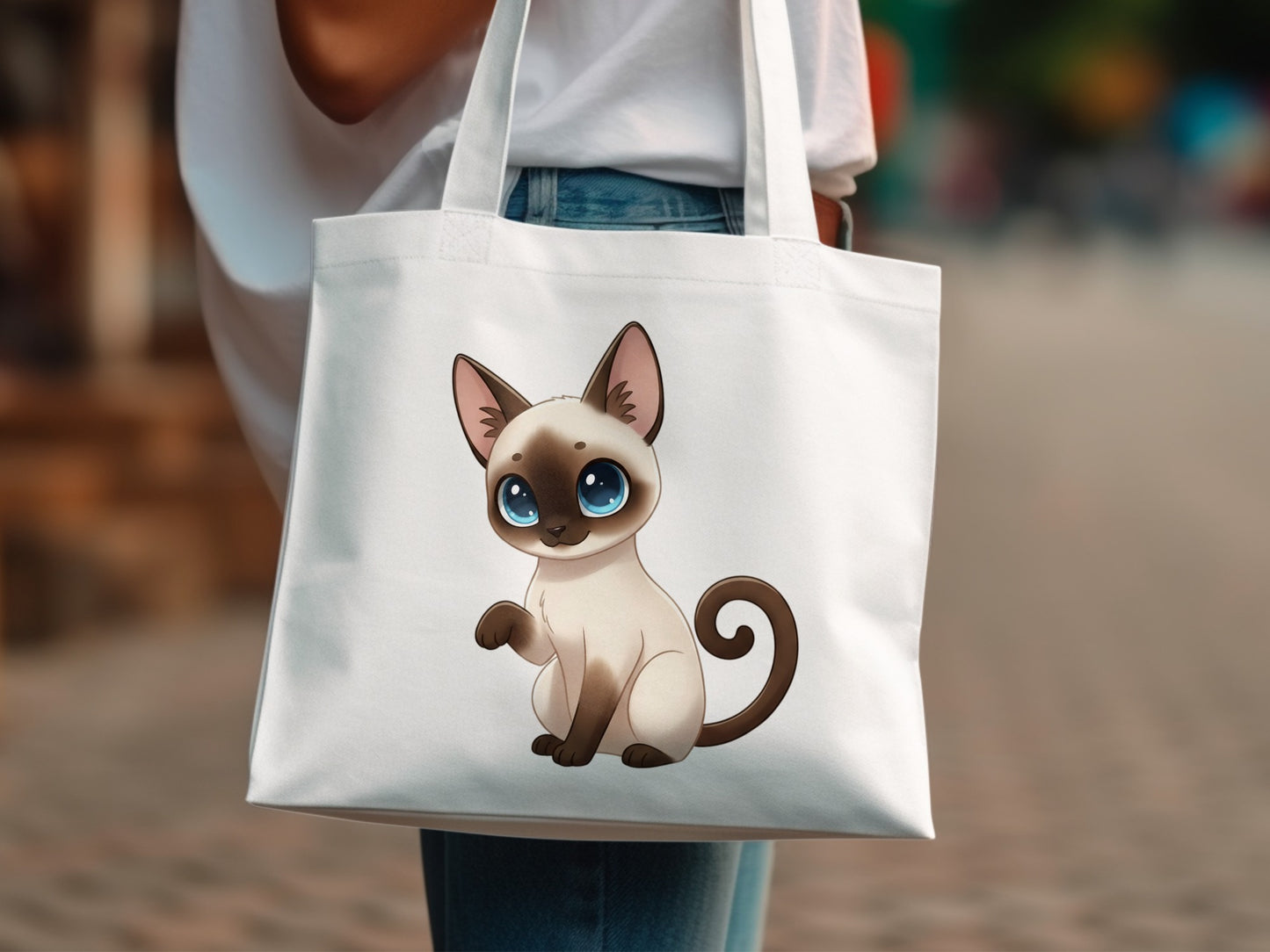 Cute Siamese Cat Tote Bag, Stylish Canvas Shopper Bag, Eco-Friendly Reusable Grocery Bag, Animal Lover Gift