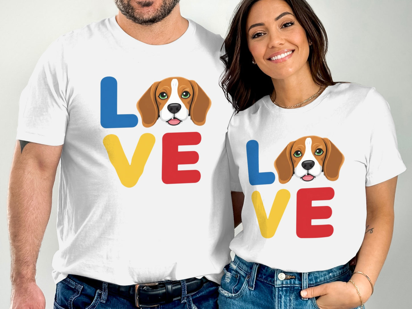 Colorful Love Beagle Dog Design Matching T Shirt Product