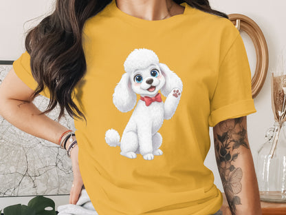 Cute White Poodle Cartoon Graphic Printed T-Shirt