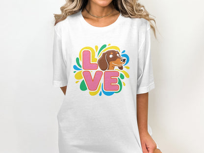 Colorful Love Graphic with Dog Print T-Shirt product