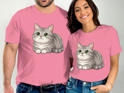 Cute Matching Pink T-Shirts with Grey Cat Design