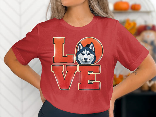 Love Husky Dog Graphic on Red Short Sleeve T-shirt product type