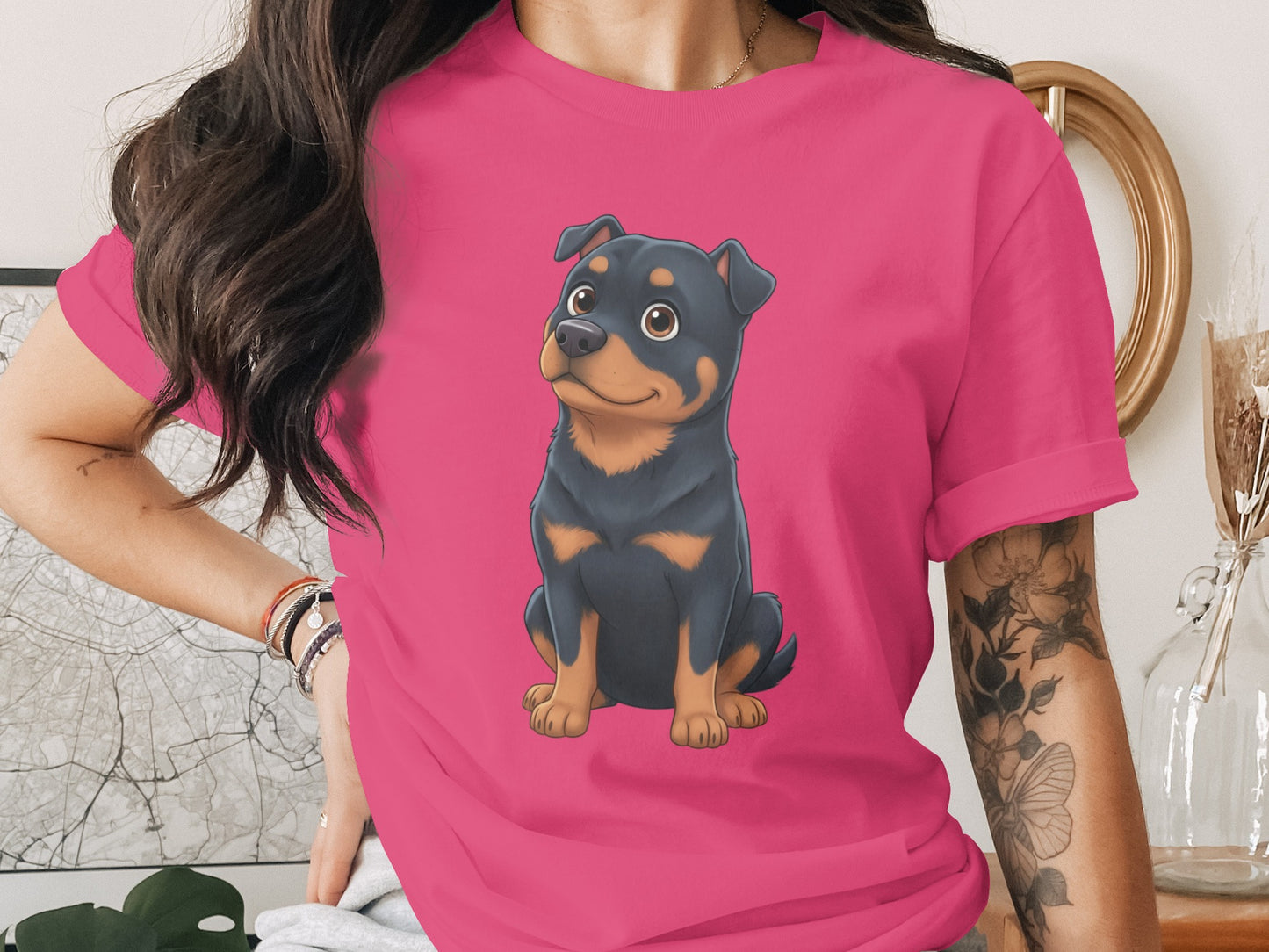Cute Cartoon Rottweiler Print T-shirt for Dog Lovers