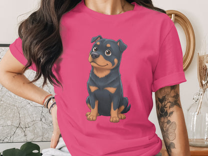 Cute Cartoon Rottweiler Print T-shirt for Dog Lovers