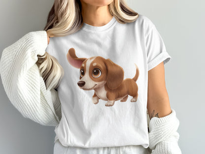 Cute Dachshund Puppy Graphic T-Shirt, Soft Cotton Tee, Animal Print Top, Casual Dog Lover Gift, Unisex Clothing